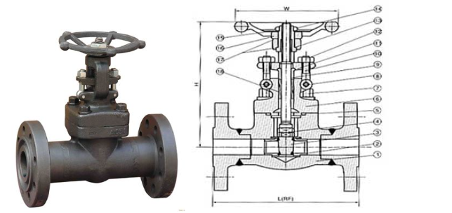 太阳成集团tyc122cc入口锻钢法兰闸阀结构图 太阳成集团tyc122cc入口锻钢法兰闸阀结构图